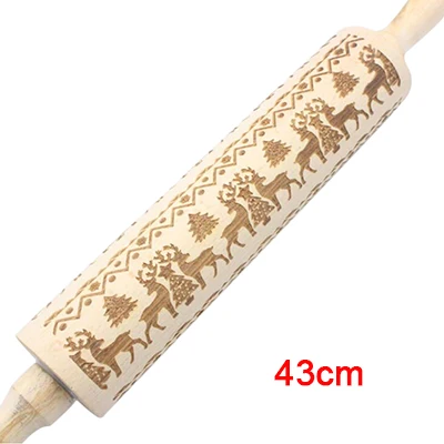 pin-43cm-elk KHGDNOR Рождественская Скалка Деревянная Рождественская скалка для тиснения для выпечки печенья, печенья, прижима для теста, выгравированный ролик - Цвет: pin-43cm-elk