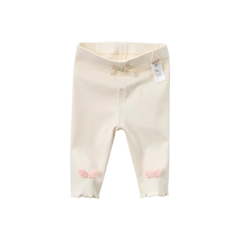 beige DBJ12806 dave bella/весенние модные штаны с бантом и аппликацией для маленьких девочек; детские длинные штаны; однотонные брюки для малышей - Цвет: beige