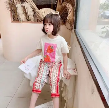 

2020 hot sale girls patchwork t-shirt fashion cotton summer girls top 3-8t F169