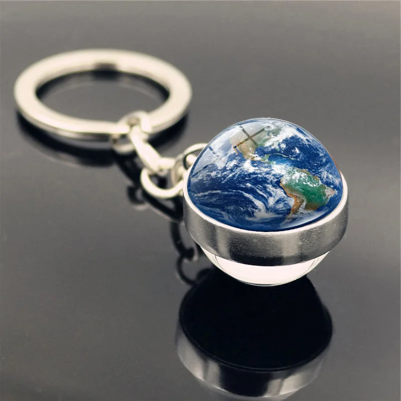 Solar System Planet Keyring Galaxy Nebula Space Keychain Moon Earth Sun Mars Art Picture Double Side Glass Ball Key Chain (1)