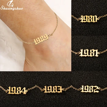 

Boho English Number Letter Ankle Leg Bracelet Jewelry 1980-2000 Birth Year Anklet Stainless Steel Custom Date Anklet Best Friend