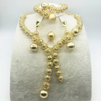 

Bridal Gift Nigerian Wedding African Beads Jewelry Set Brand Woman Fashion Dubai Gold Color Jewelry Set Wholesale Design