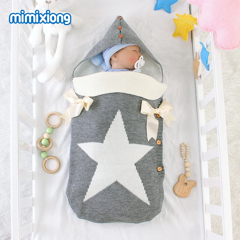 Baby Sleeping Bags Stroller Knitted Envelopes for Newborns Infant Swaddle Wrap Sleep Sacks Five Star Autumn Grey Winter Blankets