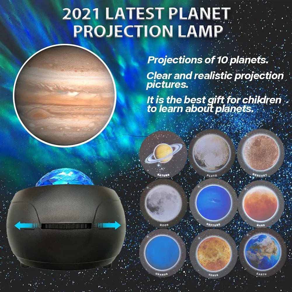 2021 New 10 Planets Projection Starry Night Light USB Bluetooth Ocean Wave Nebula Projector Lamp for Kids Baby Home Planetarium