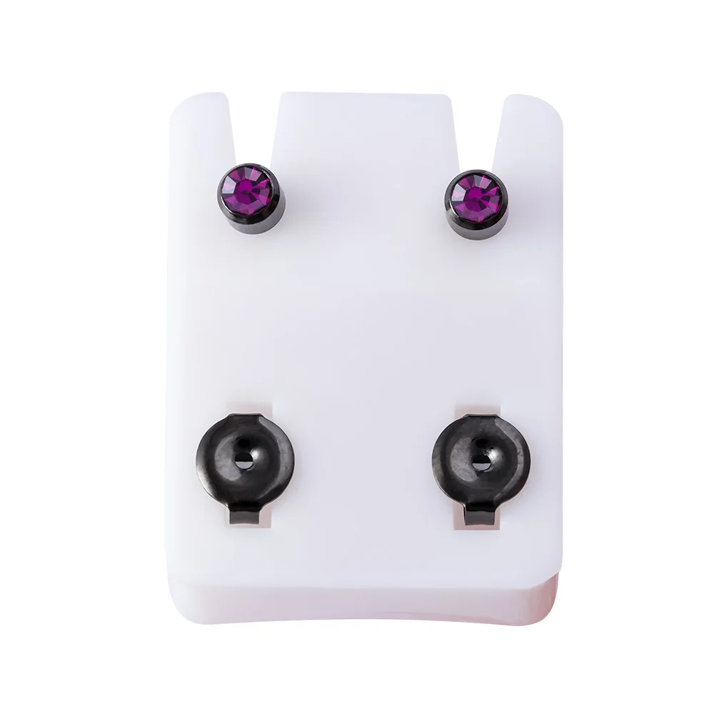 Black Rainbow Steel Birthstone CZ Ear Studs - Tragus Cartilage Piercing Jewelry (Set of 2)