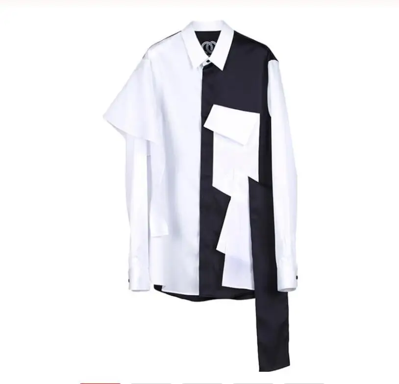 

S-6XL 2022 New Women Men's Vlothing Hair Stylist Original Asymmetric Deconstruction Folding Black White Shirt Plus Size Costumes