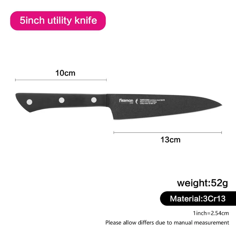 Кухонные ножи Fissman Tanto японская сталь 3Cr13 антипригарное черное покрытие|Кухонные