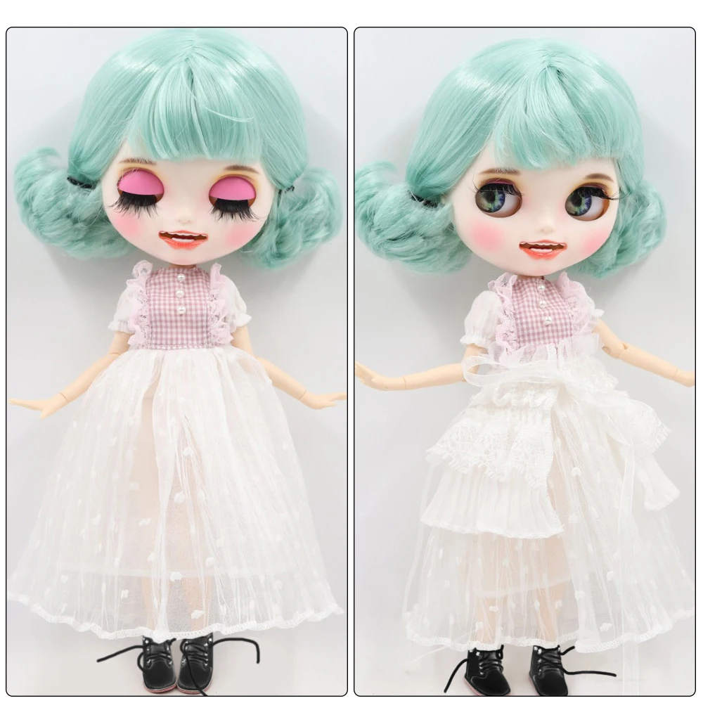 Neo Blythe Doll with Green Hair, White Skin, Matte Smiling Face & Custom Jointed Body 1