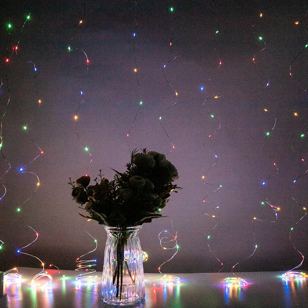 

LED Curtain Lamp Garland White Copper String Light Remote Control USB fairy Curtain light Garland Bedroom Christma Light Outdoor