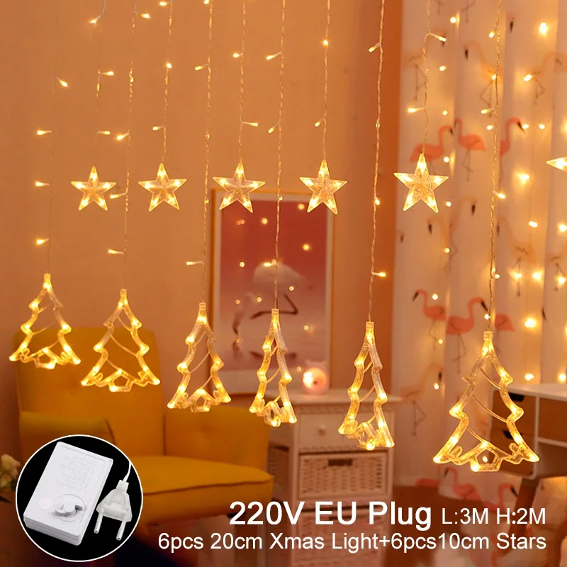 QIFU USB светильник для занавесок, Рождественский Декор для дома, рождественские украшения, подвески на елку, рождественские подарки, год - Цвет: EU Plug 220V