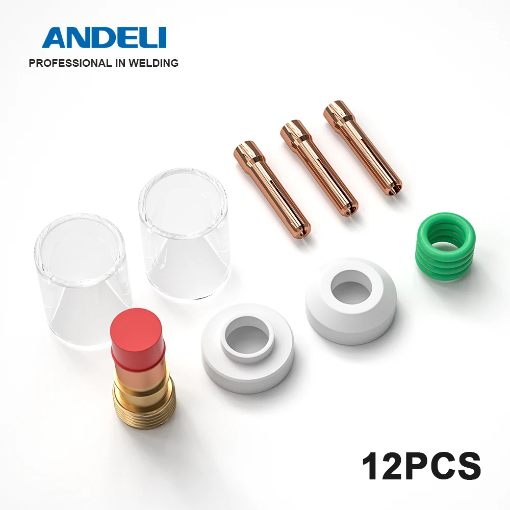 ANDELI Pyrex Glass Cup 12PCS TIG Welding Torch Accessories Kit For WP-17//18//26