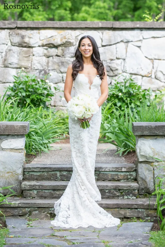 

Boho Full Lace Mermaid Wedding Dresses 2019 Strapless Sleeveless Sweep Train Modest Country Lace Bridal Gowns Vestido De Novia