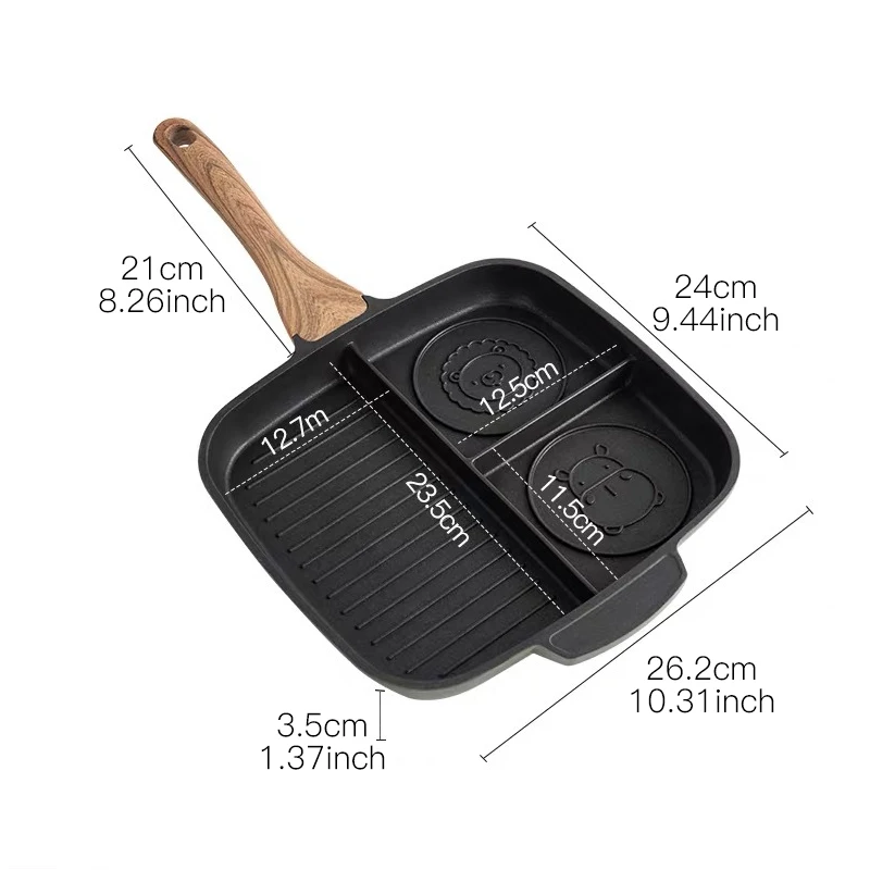 Wiilii 3 Holes Meal Skillet Nonstick Breakfast Frying Pan Aluminum