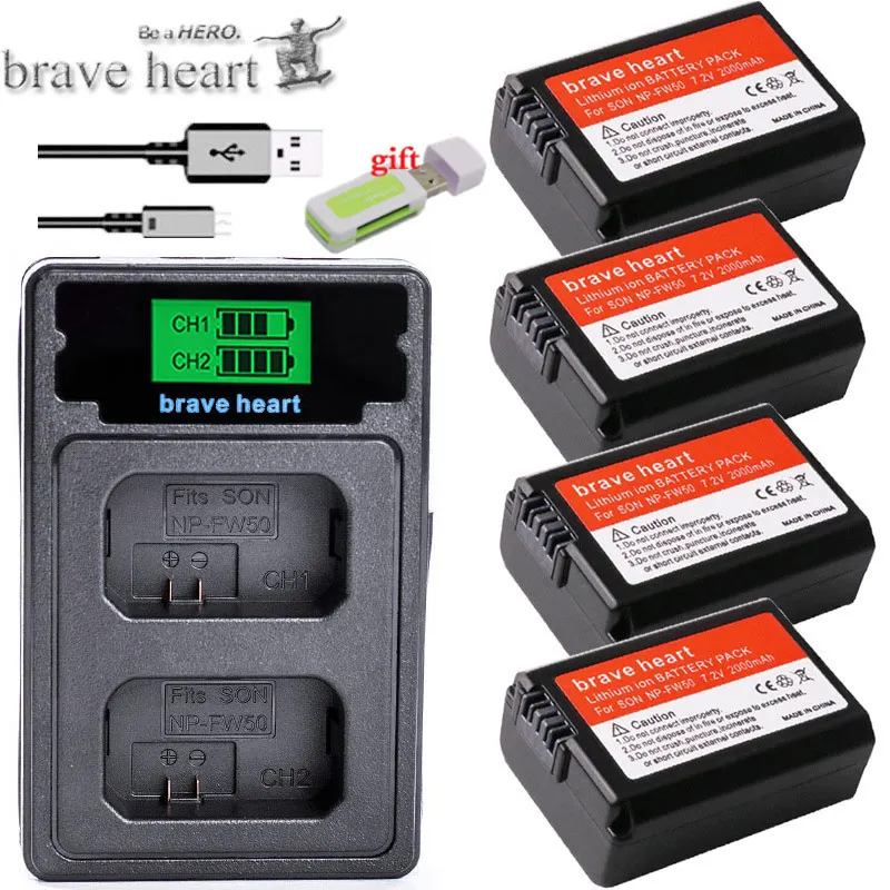 

2000mAh NP-FW50 NPFW50 NP FW50 Battery batterie bateria AKKU + LCD USB Dual Charger For Sony NEX-3 NEX-5C Alpha A55 NEX-C3