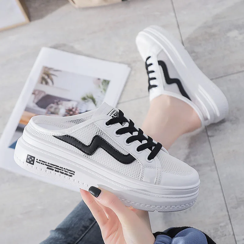 Spring Summer Trend Women Vulcanized Shoes Breathable Light Comfortable White Shoes Student Fashion Mesh Platform Shoes