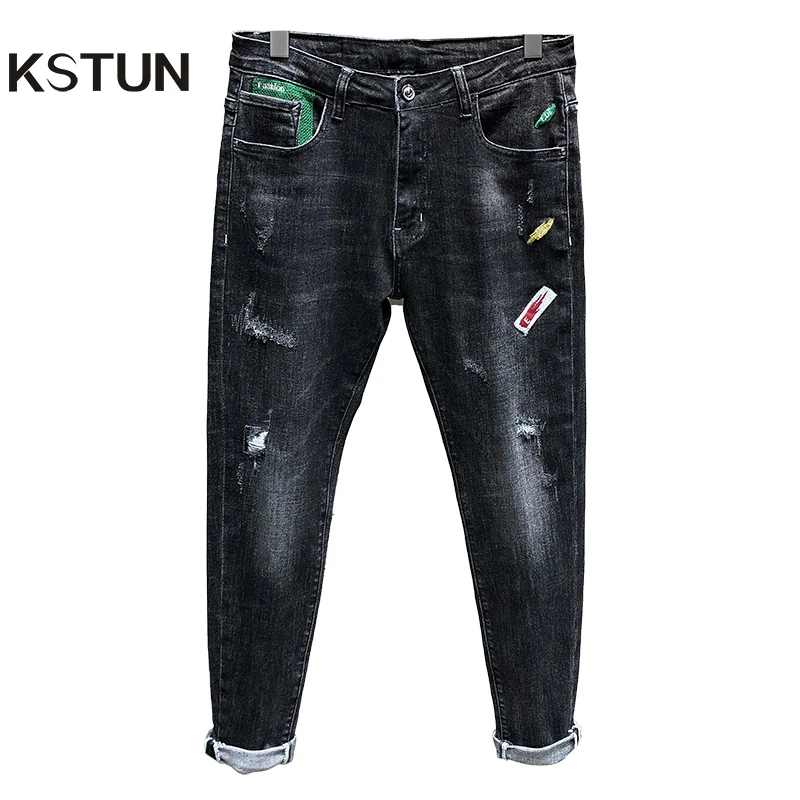 Рваные джинсы для мужчин, обтягивающие джинсы, Мужские Стрейчевые потертые цветные джинсы с заплатками, модные дизайнерские джинсы, Мужские джинсы высокого качества