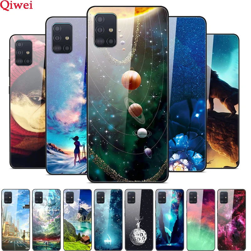 Чехол из закаленного стекла для Samsung A51 стеклянный чехол Galaxy A71 силиконовый бампер
