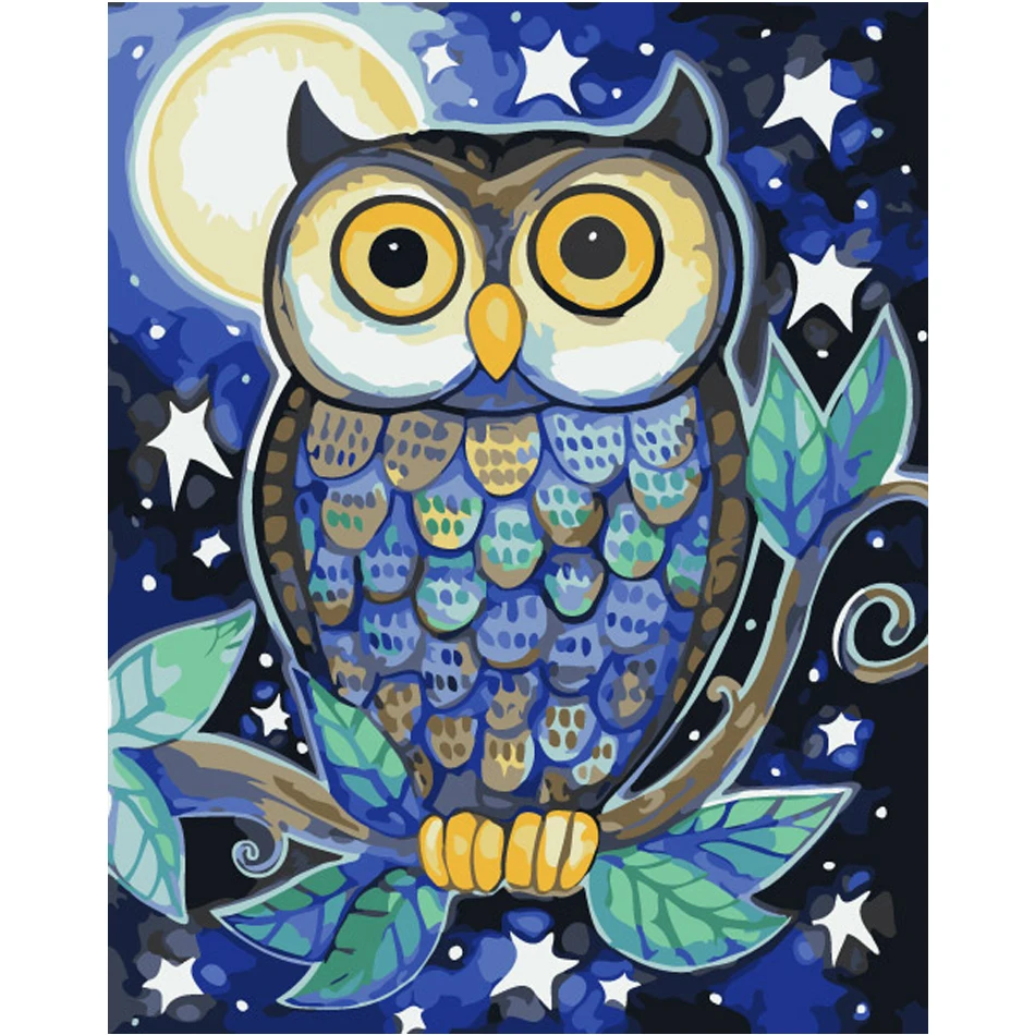

WONZOM Night Moon Owl Paint By Numbers Kit Home Decor Oil Canvas Painting With Frame Wall Art Picture Acrylic Paint 40X50CM