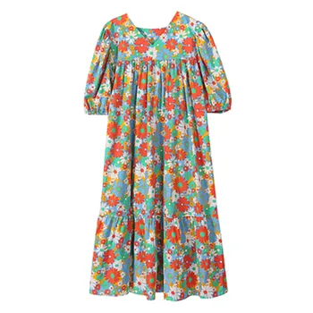 

Mother Daughter Dresses Korean Style Floral Long Dress For Mommy and Me Clothes Sisters Matching Outfits Mom Girl Clothing