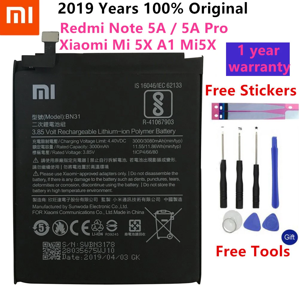 Аккумулятор Xiao mi для Xiao mi Red mi 3 3S 3X4X3 pro Note 3 5 5A 4A Pro mi 5X BM46 BM47 BN30 BN31 BN45 сменный аккумулятор - Цвет: BN31 Redmi Note 5A