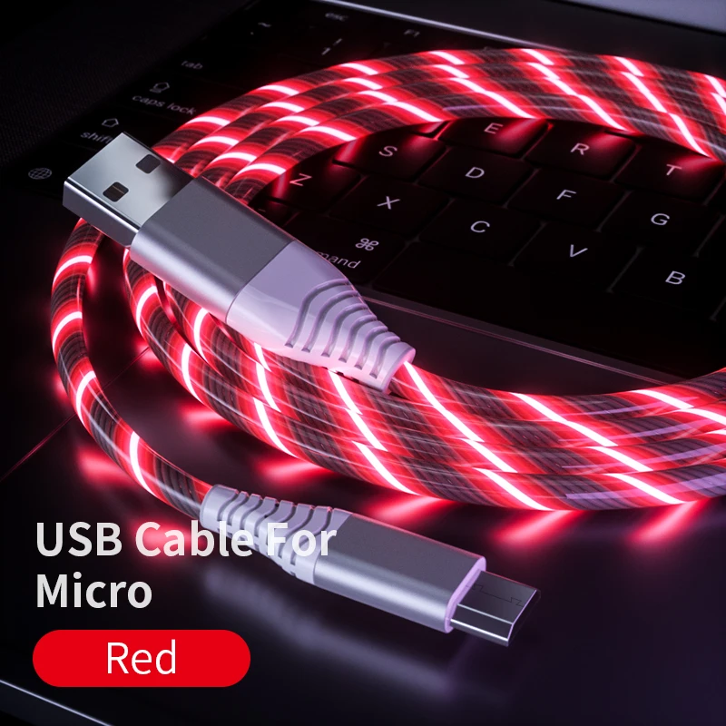 Meide 2 м осветительный светильник LEB USB кабель для быстрой зарядки типа C/Micro/Apple для samsung XiaoMi HUIWEI OPPO LG iphone11 - Цвет: For Micro Red