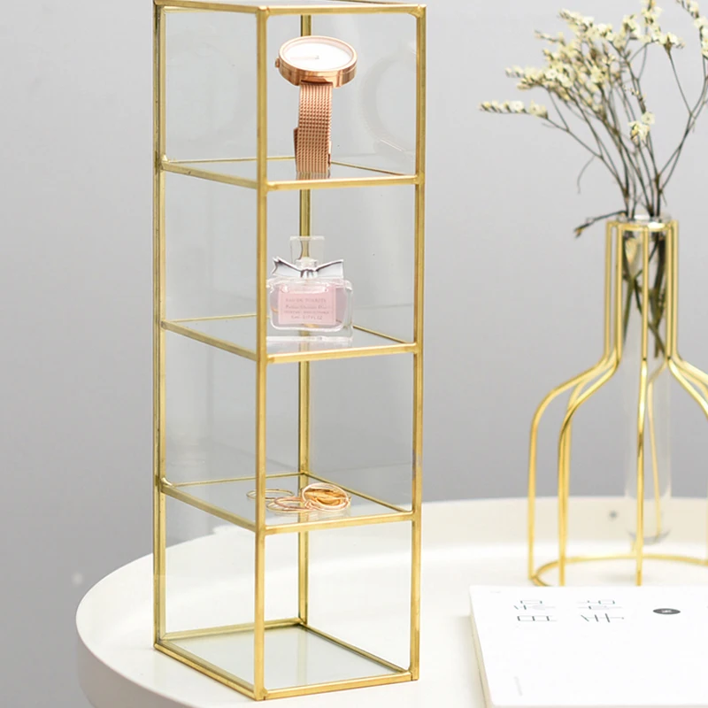 Golden-Cosmetic-Storage-Box-Table-Desktop-Finishing-Glass-Plaid-Jewelry-Classification-Storage-Tray-Large-Capacity-Dressing