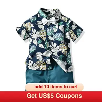 

Melario Boy Clothes Set Toddler Baby Kid 2PCS Outifit Set Banana Leaf Print Short T-shirt and Short Pants Gentelman Clothes Set