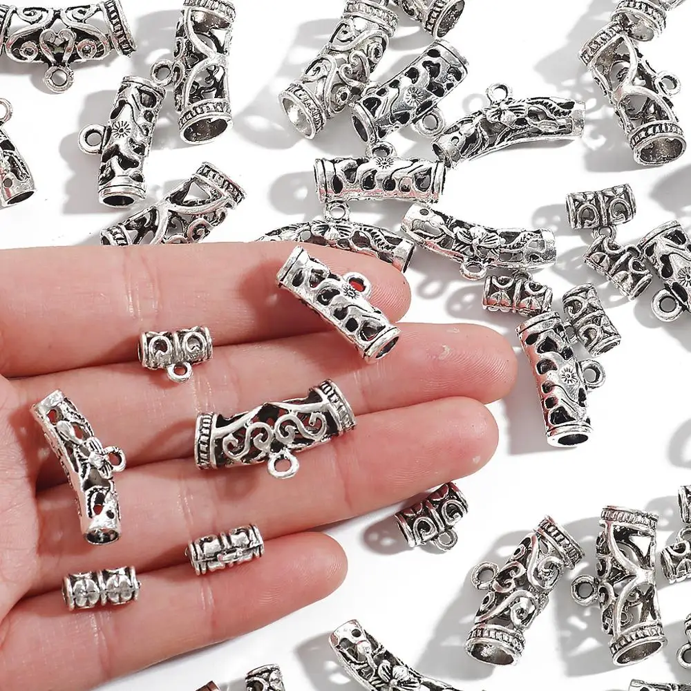 

10pcs Hollow Metal Silver Plated Loose Bead Spacer Connector Curved Tube Beads Charms For DIY Bracelet Necklace Jewelry Making