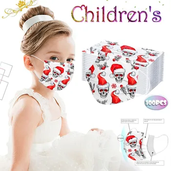 

100PC Children's Christmas Printed Mask Disposable Protective Face Masks Washable Outdoor Protective Mouth Mask Facemask