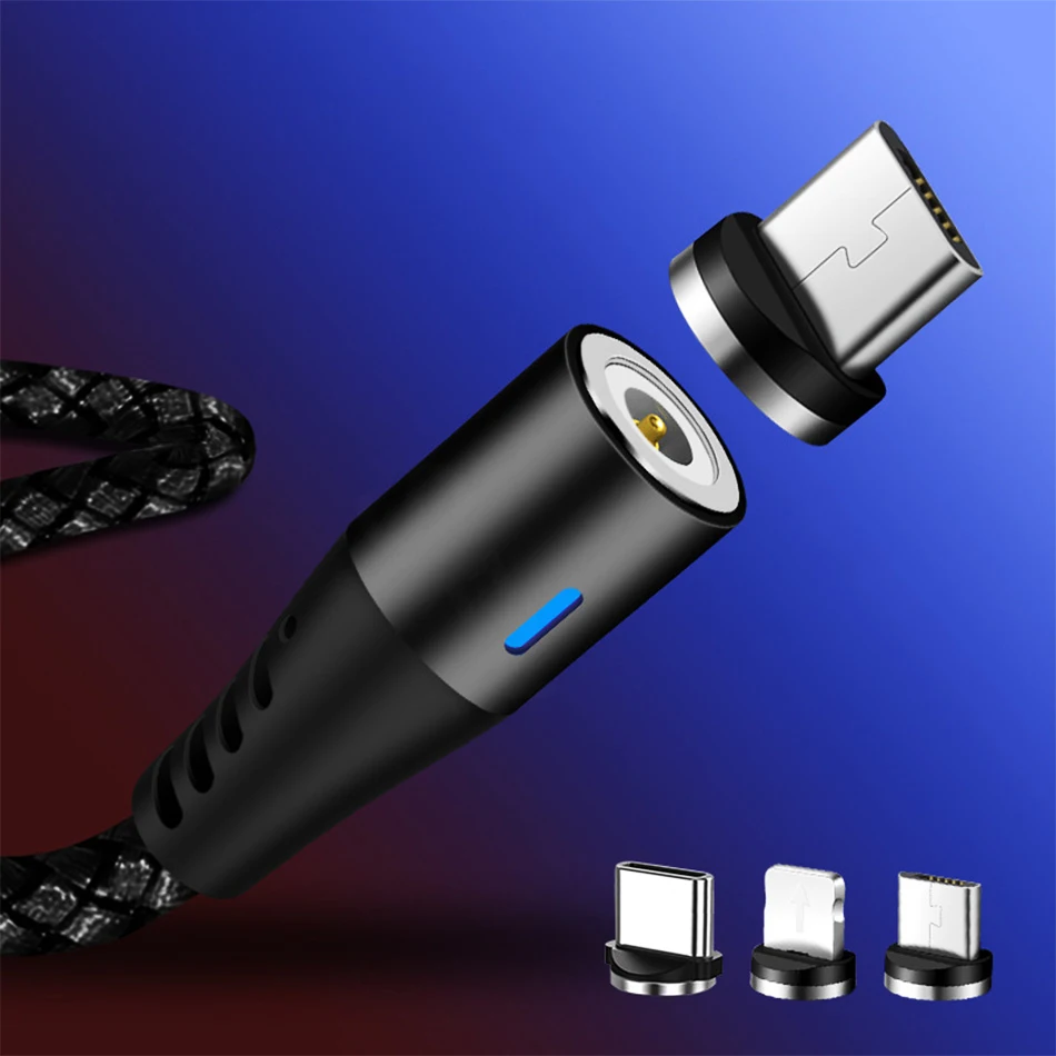 

360 Degrees Rotate Magnetic Cable Micro USB Type-C 3A Fast Charging Cable For iPhone 7 8 Huawei Xiaomi Samsung S9 Magnet charger
