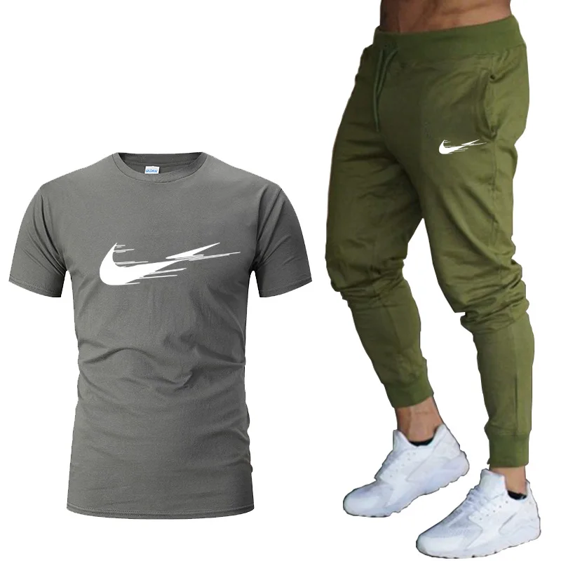 

2020 Casual Short Sleeve T shirt +pants Men's Fitness T-shirt Sportsuit Summer 2Pcs/Set Tracksuit Men Sportswear Man Tracksuit
