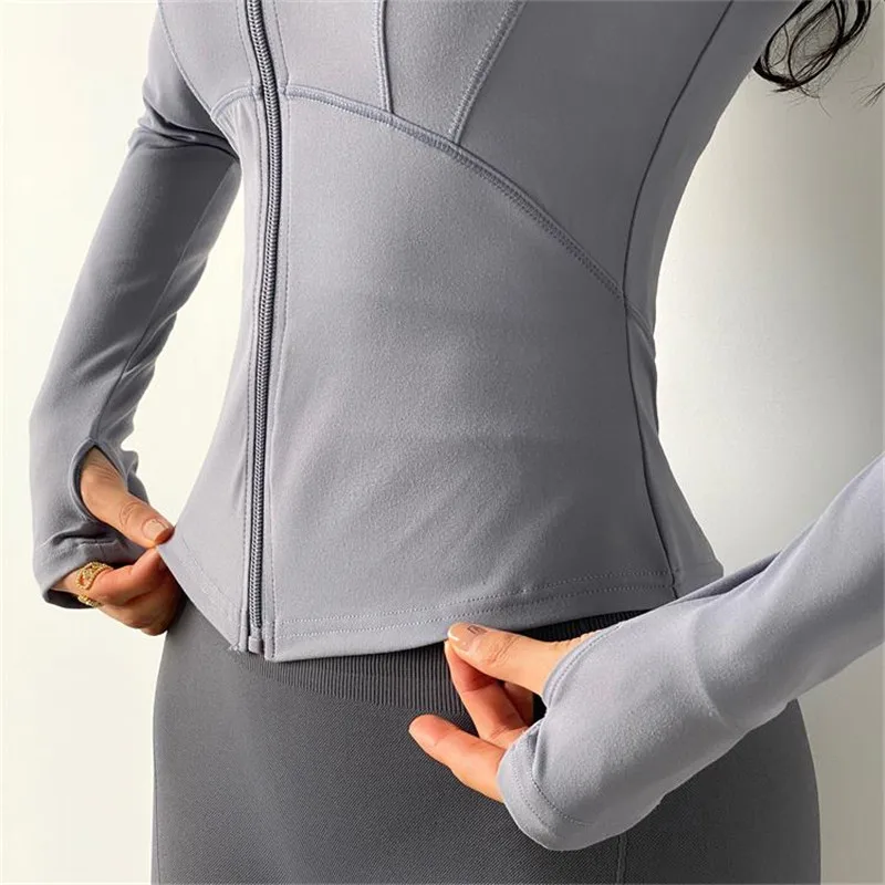 Zipper design long sleeve yoga shirts women sexy gym workout running jacket training outfits fitness coat sport9s