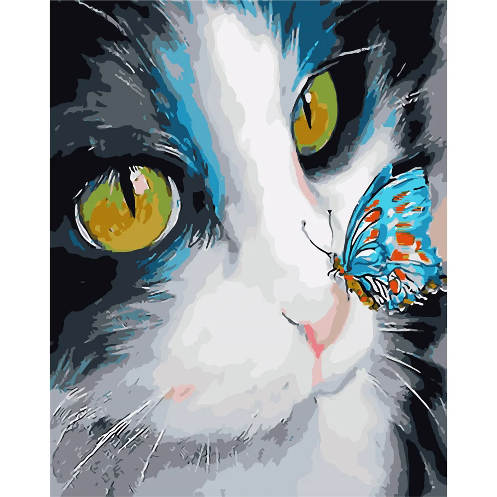 YANXIN DIY Frame Cat DIY Painting By Numbers Kit Modern Wall Art