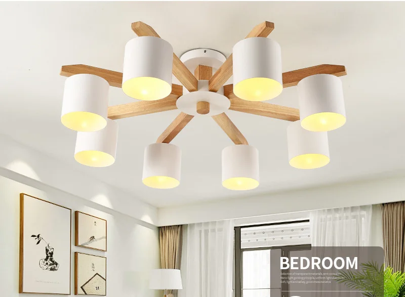 flush mount chandelier Nordic hotel solid wood E27 ceiling chandelier modern chandelier restaurant bedroom lamp living room lighting lamps wholesale large chandeliers