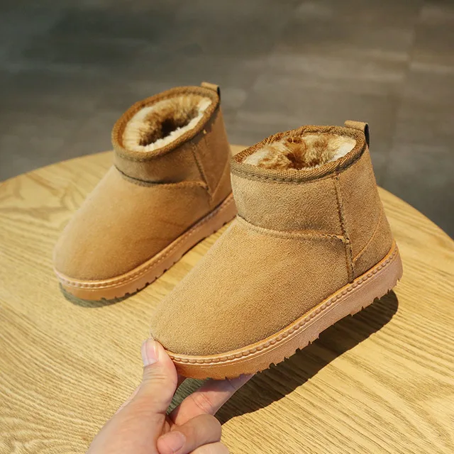 Winter Kids Snow Boots Classic Children Plush Warm Shoes Baby Girls Soft Non-slip Ankle Flats Shoes Infant Toddler Short Boots khaki