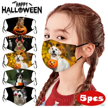

5PCS Kids Children Halloween Funny Prints Outdoor Reusable Colorful Variety Design Leisurely Sports Fashion Face Mask Cover