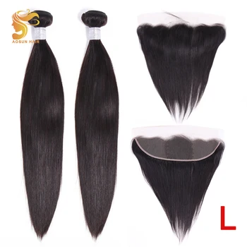 

AOSUN HAIR Peruvian Hair Weave Bundles Straight With Ear To Ear Frontal 100% Human Hair 8-26inch Natural Color Remy Low Ratio