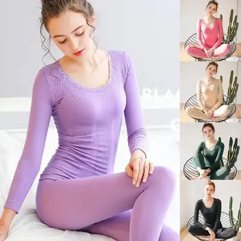 

Long Johns Woman Seamless Elastic Winter Warm Underwear Thermal Inner Wear Bodycon Shaped Slim Female Pajamas Set H1