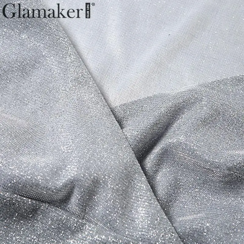 Glamaker, сексуальное Плиссированное блестящее платье, короткое, Осень-зима, с длинным рукавом, элегантное платье, женская мода, короткие платья, женские, вечерние, ночные