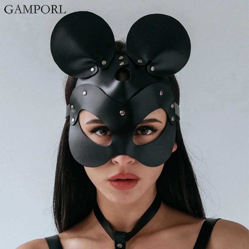GAMPORL черная кожаная сексуальная маска для девушек с ушками мышки БДСМ кошка