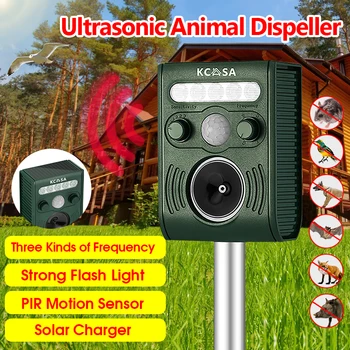

Waterproof Garden Ultrasonic PIR Sensor Solar-powered Animal Dispeller with Sound Strong Flashlight Dog Repeller Repellent