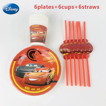 

18Pcs Cartoon Disney Cars Theme Family Party Child Boys Birthday Party Decoration Cups Plates Straws for 6 People Use Supplies