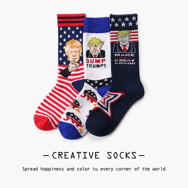 YEADU/цветные мужские носки с забавными рисунками из мультфильмов, отличный национальный флаг, звезды, полосы, США, президент Дональд Трамп, счастливые носки для мужчин