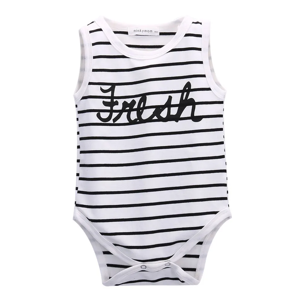 Fashion& Cute Casual Baby Boy Girls Sleeveless O Neck With Letter Cotton Striped Bodysuit 0-24m