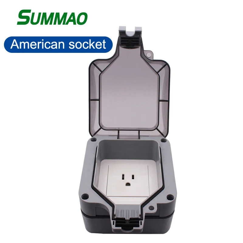 

IP66 Waterproof Wall Power Socket Box Outdoor Electrical Outlet 16A US Standard Plug Outlets Grounded Sockets