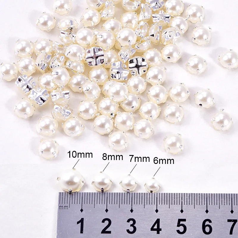 5mm 6mm 8mm 10mm 12mm 14mm Ivory Color Sewing Pearl Beads Sew On ABS  Acrylic With Holes Flatback Half Round for Wedding Dress - AliExpress