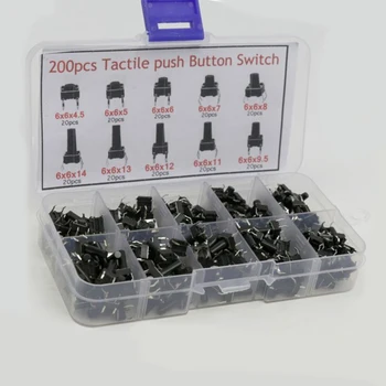 

200pcs Set Tactile Micro Momentary Push Button Switch 10 Values Tact Assortment