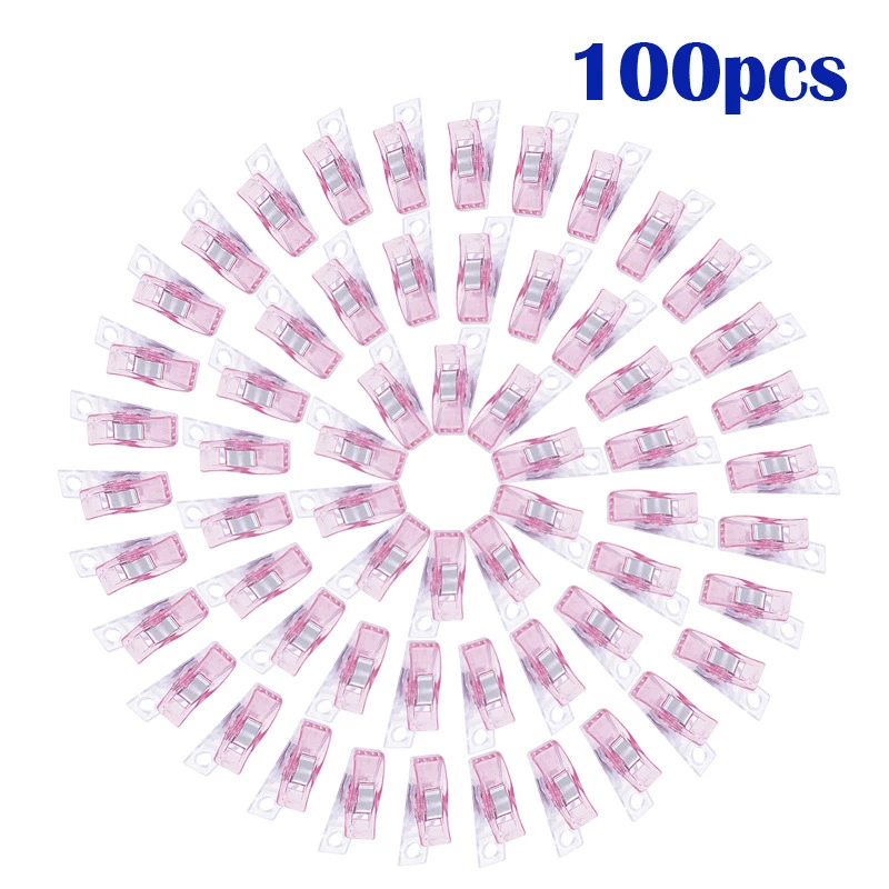 100pcs Pink MIUSIE Tape Bias Maker DIY чехол для ног, принадлежности, пластиковый зажим, Подшивка стёганого одеяла, пластиковые зажимы, зажимы, упаковка, аксессуары для шитья - Цвет: 100pcs Pink