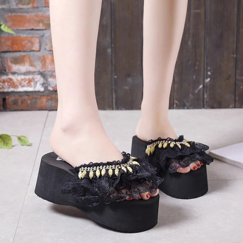 

2020 Women's fashion platform slippers rubber sole non-slip beach shoes Increase comfort summer designer women's shoes U30-32