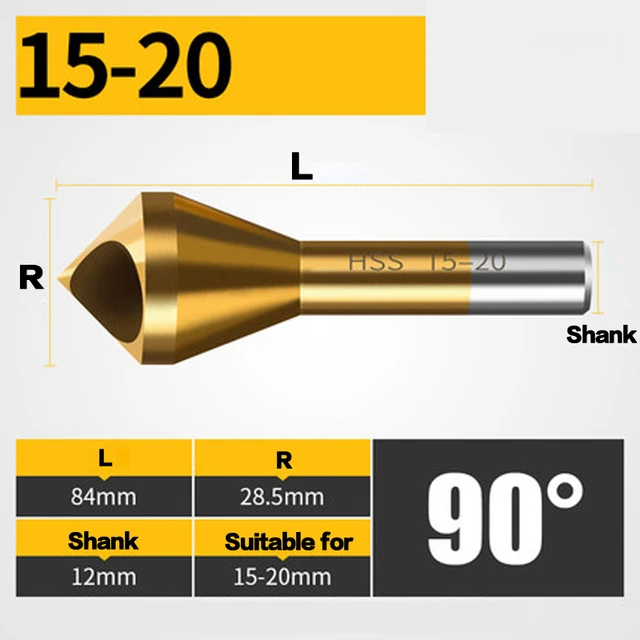 Waveway Titanium Countersink Deburring Drill Taper Hole Cutter Steel/Aluminum Countersunk Head Chamfering Tools 1PCS 15-20